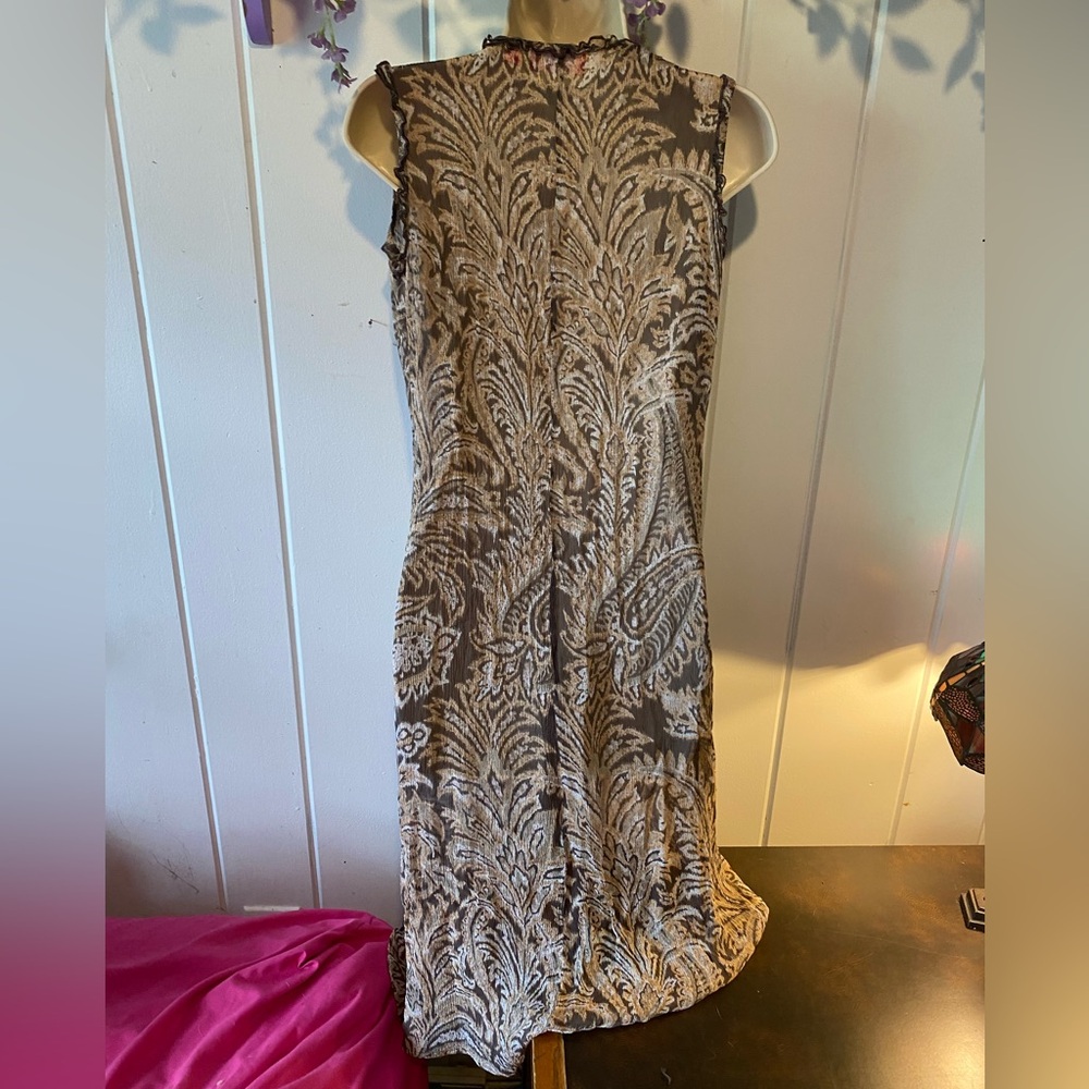 FINAL PRICE Oscar de la Renta sheer button down dress,tan/brown paisley,ruffle 4 - Picture 10 of 11
